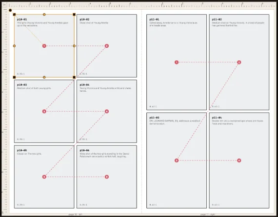 The spread editor: panels, reading order and guides across two pages